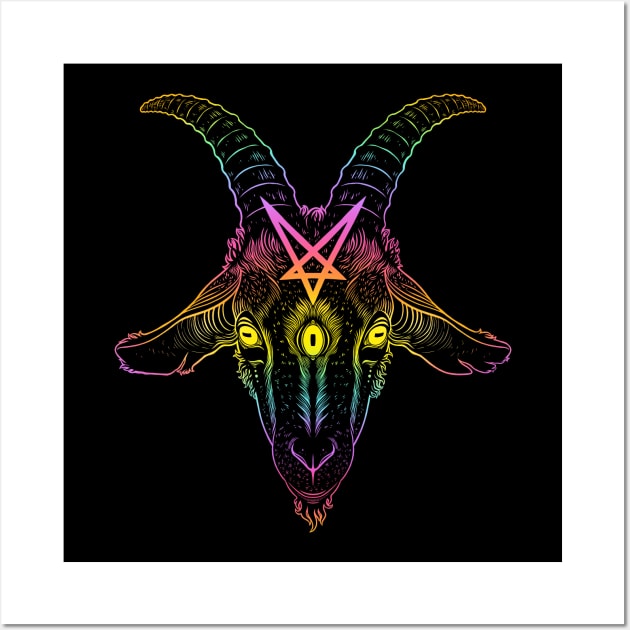 Satanic goat head with pentagram Wall Art by OccultOmaStore